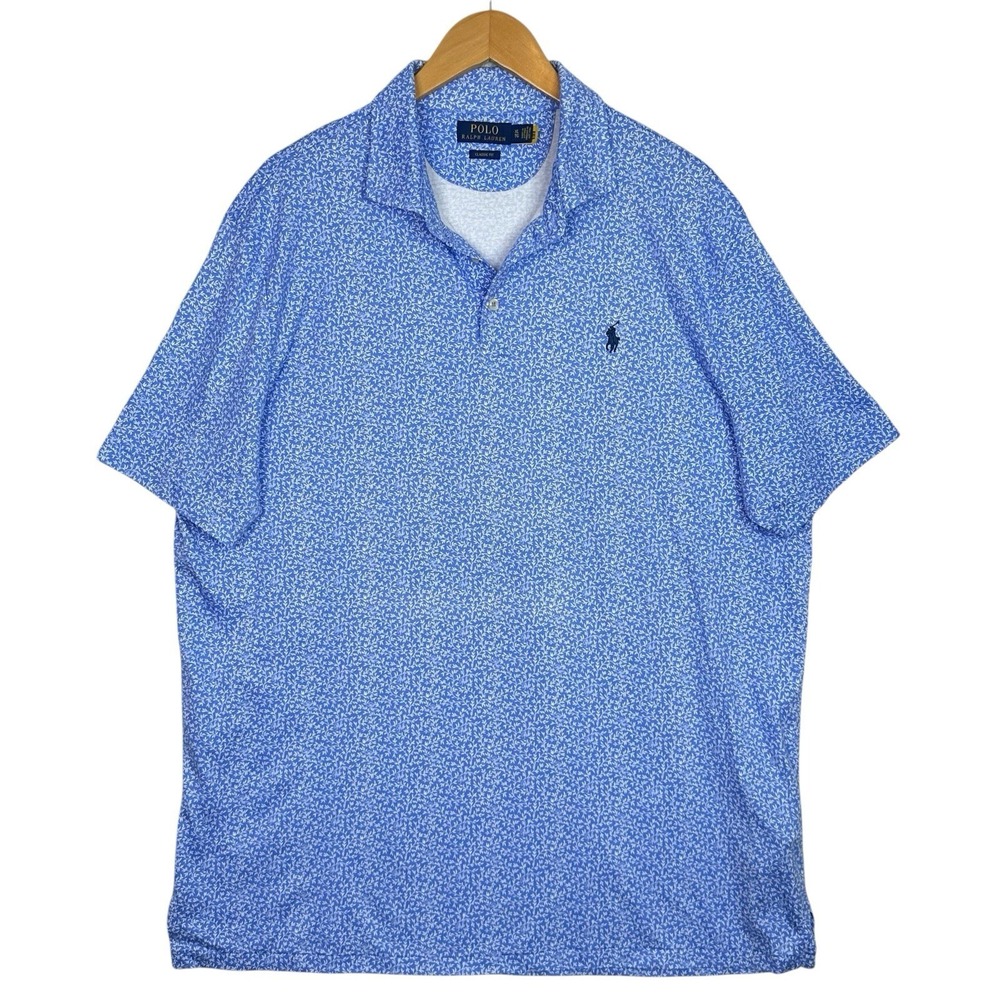 Polo Ralph Lauren Classic Fit Polo Shirt Blue Floral Vine Print Men's XL Cotton
